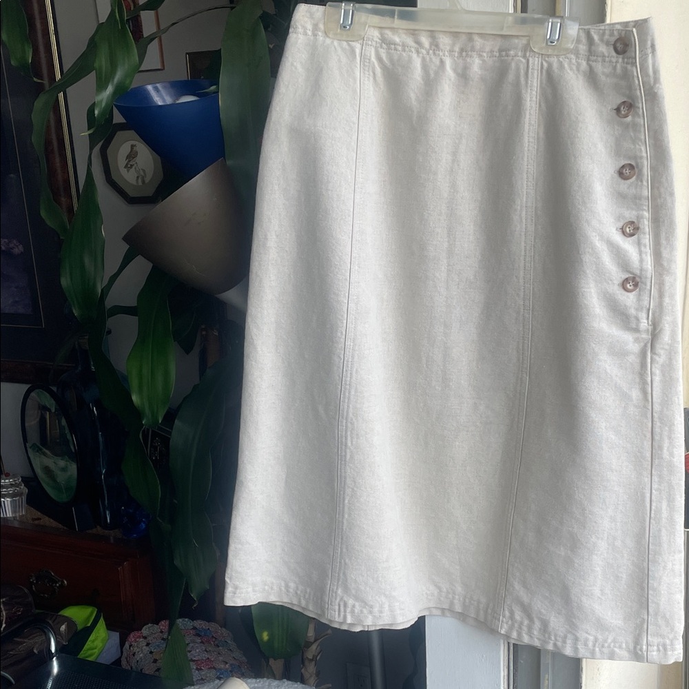 Vintage Laura Ashley Cream A-Line Skirt with Button Accents